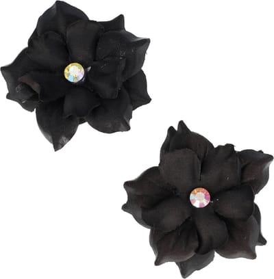 Haarsoires Haarspeld Duckklemmen 6cm – Bloemvorm met Steentje – Zwart – Set van 2 - Haarclip - Haarklem - Makkelijk in Gebruik - Sterke Haarclip voor Styling & Dagelijks Gebruik - Hair Clip - Decoratieve Haaraccessoire