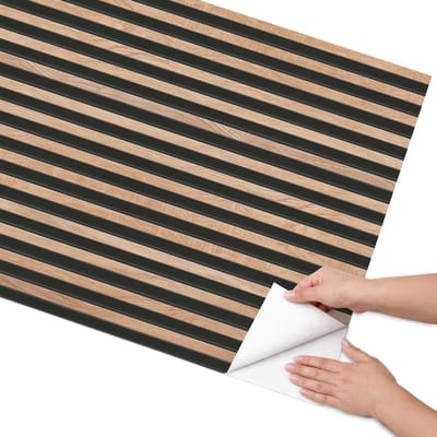 Coloray Meubel Wrap Folie - Bruin Meubelfolie - 75x150 cm - Meubelfolie Zelfklevend Verticale lamellen - Wrapfolie Keuken - Minimalist Meubelfolie - Decoratiefolie - Tafeldecoratie - Texturen