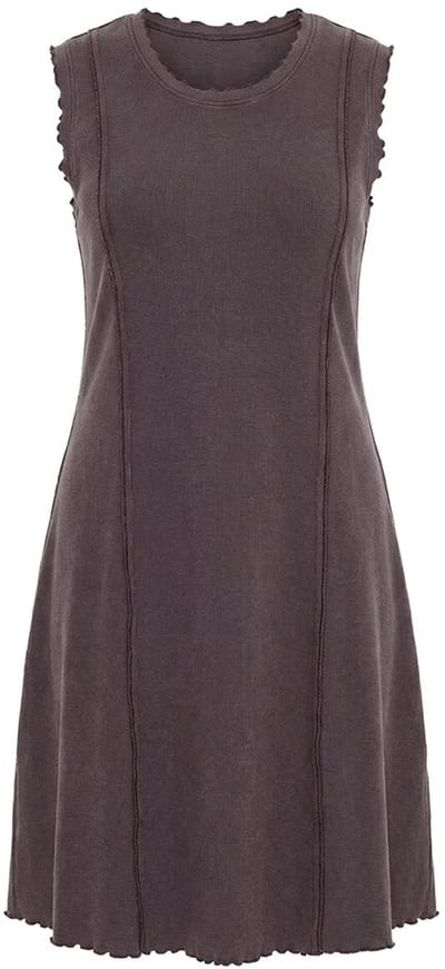 Ulla Popken - Dames - Jersey jurk ribjersey ronde hals mouwloos - Mahonie - Maat 42+