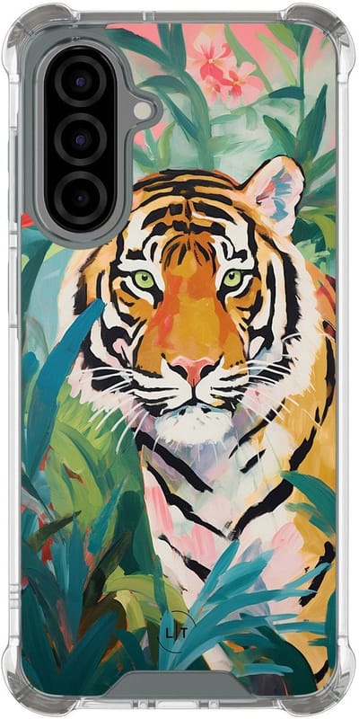 Shockproof hoesje - Geschikt voor Samsung Galaxy A36 - Tijger in de jungle - Extra sterke case - TPU/polycarbonaat - Print / Illustratie - Multi, Transparant