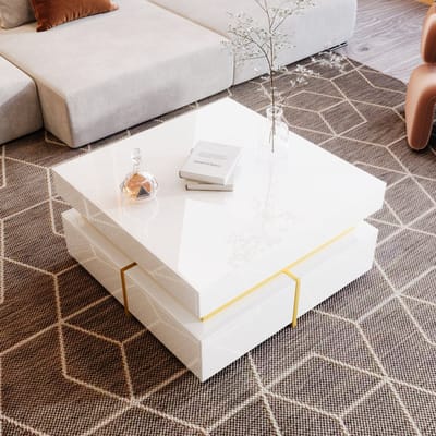 STILVORA Salontafel - Vierkante Koffietafel Met Opbergruimte - Modern Design Voor Woonkamer - 70x70x35,5 cm - Spaanplaat - Wit