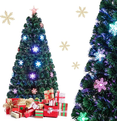 COSTWAY Kunstkerstboom, 90/120/150/180 cm, met glasvezelkleurwisselaar en sterpunt, dennenboom, pvc-naalden, ideaal voor thuis, kantoor, winkels en hotels, groen (150 cm)
