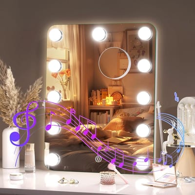 Make-up Spiegel - Verlichte Spiegel - Gezichtsverzorging - Met Bluetooth Speaker - 28 x 35.5 cm - Wit