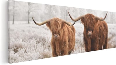 Artaza Canvas Schilderij Hooglander - 60x20 cm - Wanddecoratie Woonkamer - Muurdecoratie Sneeuw - Schilderijen Op Canvas