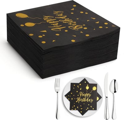 Verjaardagsservetten 33 x 33 cm - Zwart met ballonnenmotief - 2-laags en sterk - Perfect voor feestjes - ShopVlot