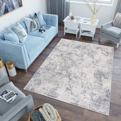 Tapiso Lotus Vloerkleed Blauw Lijnen Woonkamer Laagpolig Tapijt Maat- 80x150