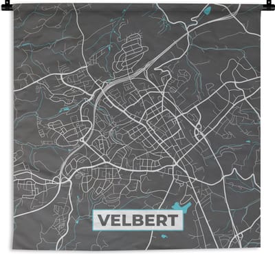 Wandkleed - Wanddoek - Blauw – Duitsland – Plattegrond – Stadskaart – Kaart – Velbert - 180x180 cm - Wandtapijt