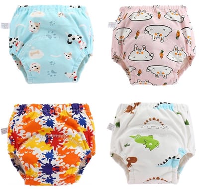 Wasbare trainingsbroekjes voor baby's-lekvrije katoenen oefenbroekjes voor zindelijkheidstraining-waterdichte luiers-voor jongens en meisjes-6-36 maanden-4-pack
