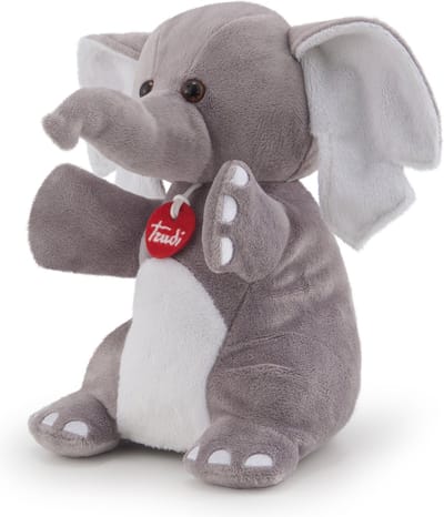 Trudi - Puppets Handpop Olifant 26 cm - Handgemaakt in Italie - Zacht pluche - Knuffeldier voor jongens en meisjes - Grijs - 15x19x26 cm maat S