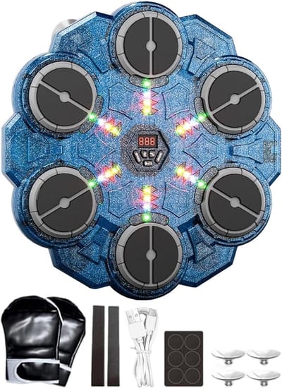 Boksmachine Muziek - Wandtrainer Slag - Stress Verminderen - 9 Snelheidsmodi - 33.5 x 36.5 cm - Blauw