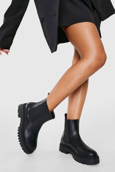 boohoo Dames Wide Fit Back Tab Chelsea Boots | Zwart | Maat: 36