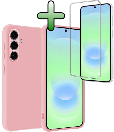 Hoesje Met Screenprotector - Geschikt voor Samsung Galaxy A37 - Sterk & Shockproof - Back Cover - Siliconen Case - Telefoon Hoes - Lichtroze
