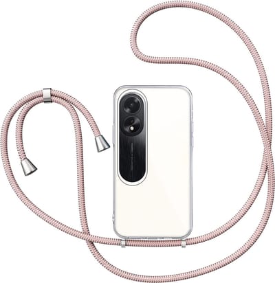 Hoesje met Koord geschikt voor Oppo A18 / A38 - Back Cover Siliconen Case Transparant Hoes Roségoud