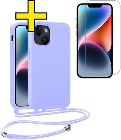 Hoesje Geschikt voor iPhone 13 Mini Hoesje Met Koord Met Screenprotector Siliconen Case - Hoes Geschikt voor iPhone 13 Mini Backcover Met Afneembaar Koord - Lila