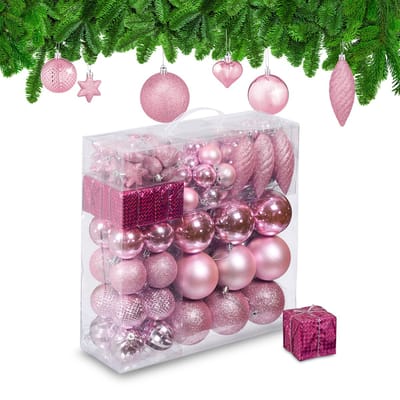 kerstballen - set van 110 - met slinger - plastic - onbreekbaar - roze