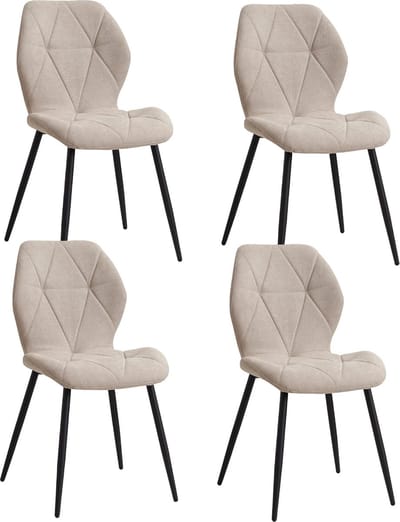 Set van 4 Gestoffeerde Eetkamerstoelen - Duurzaam Fluweel - Velvet Stoelen - Gewatteerde Linnen Stof met Metalen Poten