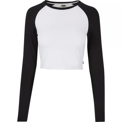 Urban Classics Ladies’ Organic Cropped Retro Long-sleeved Baseball Top Shirt met lange mouwen wit-zwart L