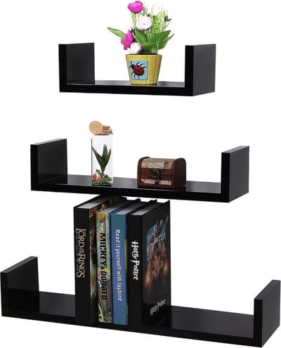 MIRA Home - Wandplank - Boekenplank - Muurplank - Fotoplank - Muurdecoratie - Set van 3 - Zwart - 60/45/30x15x10cm