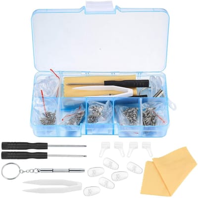 Dailygoods- Reparatieset 500 stuks - Kleine Schroeven/Moeren - Siliconen Neuspads - Pincet/Micro-Schroevendraaier - Reinigingsdoek - Voor Brillen/Zonnebrillen - Brillenreparatieset