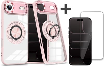 Hoesje Geschikt voor iPhone 17 Air Arara hoesje voor Magsafe Transparant hard case - kickstand Draaibare Ring Houder met screenprotector - Rosegoud