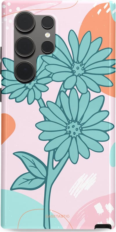 Casetastic hoesje geschikt voor Samsung Galaxy S24 Ultra - Dubbellaagse bescherming - Roze Oranje Bloemen - Fashion Case - Wit Mintgroen Lichtroze Lichtblauw