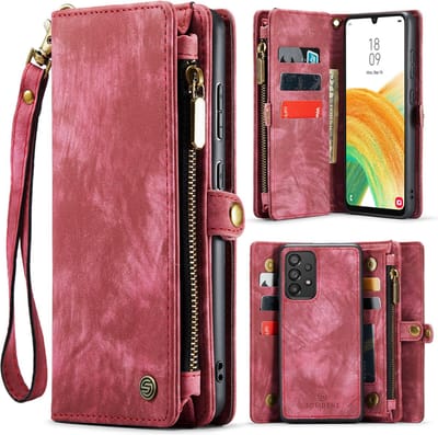 Portemonnee Hoesje geschikt voor A53 Samsung Hoesje - Solidenz Wallet Case A53 - A53 Case met Pasjeshouder - met Ritsvak - met Polskoord - Portemonee Hoes - Rood