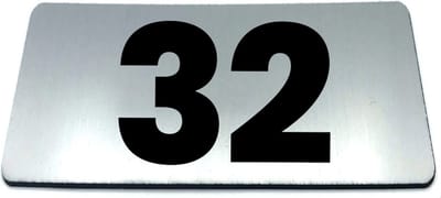 Nummerplaatje 32 - 80 x 50 x 1,6 mm - RVS-look geborsteld - Incl. 3M-tape | Nummerbordje - Deur en kamernummer - brievenbusnummers - Gratis verzending - 5 jaar garantie | Gratis Verzending