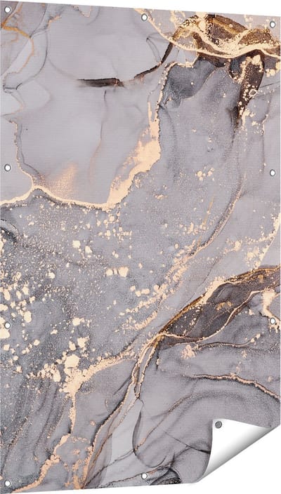Gards Tuinposter Abstracte Luxe Kunst van Marmer met Goud - 80x120 cm - Tuindoek - Tuindecoratie - Wanddecoratie buiten - Tuinschilderij