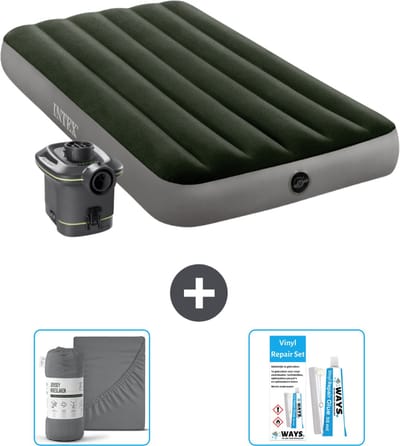 Intex Luchtbed - 1-Persoons - 99 x 191 x 25 cm - Groen - Inclusief pomp - Hoeslaken en Reparatieset