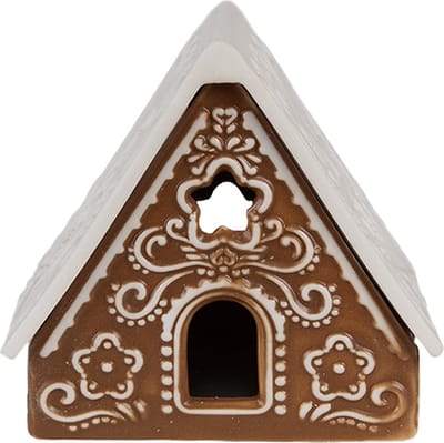 Clayre & Eef Waxinelichthouder Gingerbread house 8x8x8 cm Bruin Porselein
