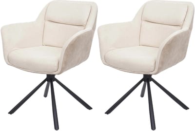 Set van 2 eetkamerstoelen MCW-K33, keukenstoel Stoel, draaibare autostand, stof MVG ~ kunstleer, crème
