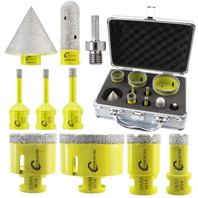 Diamant tegelboorset 10 stuks met vingerfrees en adapters voor keramische tegels, porselein, marmer en graniet