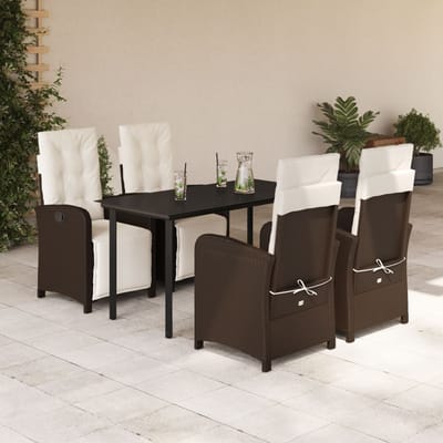 vidaXL - 5-delige - Tuinset - met - kussens - poly - rattan - bruin