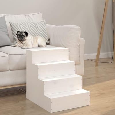 Huisdier Trap - Hondenladder Kattenladder - Huisdieren Hulp - Massief Hout - 40 x 49 x 47 cm - Wit
