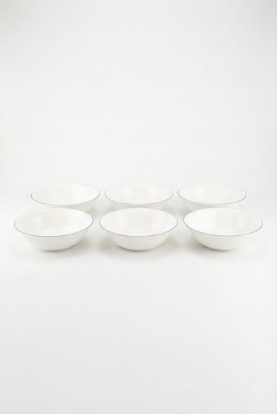 vtwonen - Kommen - Soepkom - Wit/Blauw Lijn - Set van 6 - Porselein