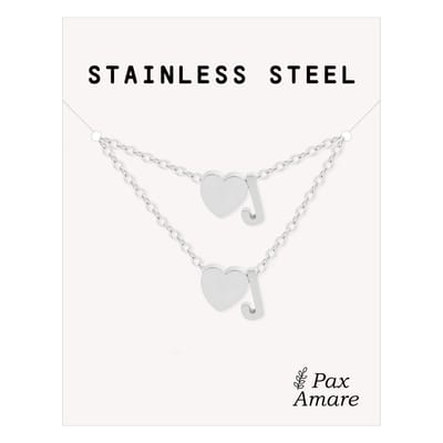 Initiaal Ketting & Armband set met Letter J Zilverkleurig - Stainless Steel - Met letter & Hartje! - Naam Ketting Cadeau - Sieraden Set op Kaartje - Pax Amare