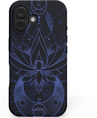 Casetastic hoesje geschikt voor Apple iPhone 16 - MagSafe - Dubbellaagse bescherming - Lotus Nacht - Fashion Case - Zwart Donkerblauw