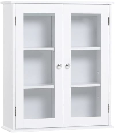 Roossentials Badkamerkast - Badkamer wandkast - Wandkast - Hangkast voor badkamer - Opbergkast - Kast voor keuken - Met 2 glazen deuren - Wit