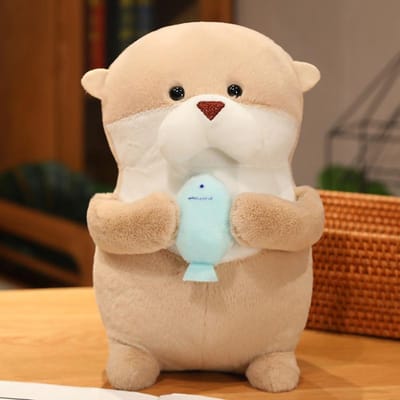 Peluche Loutre Prière pour les Bénédictions Animaux Réalistes Remplis Câlin Nourriture Poisson Poupée Peluche Loutres Kawaii pour Enfants Cadeau d'Anniversaire Garçon about 10-11cm