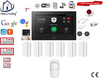 Draadloos/bedraad alarmsysteem met 7-inch voor woning/camper en caravan met touchscreen werkt met wifi,gprs,sms en met spraakgestuurde apps. ST01B-B9