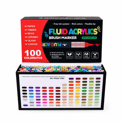 Acrylstiften met zachte punt en vloeibare inkt - set van 100 in geschenkdoos