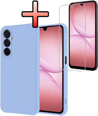 Hoesje - Met Screenprotector - Geschikt voor Samsung Galaxy A17 - Sterk & Shockproof - Back Cover - Siliconen Case - Telefoon Hoes - Lichtblauw