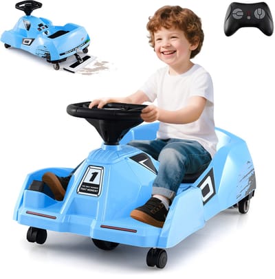 COSTWAY 3-in-1 elektrische skelter voor kinderen, 12 V Cleaning Drift Kart met afneembare dweil, 2-4 km/u, Go Cart met muziek, afstandsbediening en claxon, kindervoertuig, trapauto voor kinderen van 2