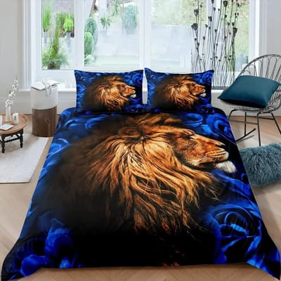 Zwarte Leeuw Dekbedovertrek Dier Met Beddengoed Kussensloop 3 Delige Beddengoed Collectie Enkel Dubbel King Queen Volledige Maat 1 Dekbed 2 Kussenslopen AU Double 180x210cm