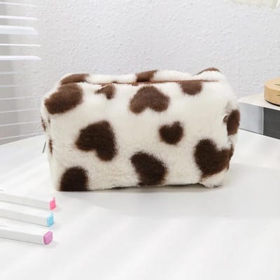 Schattige Liefde Cosmetische Tas Pluche Zacht Meisje Toiletartikelen Tas voor Make-up Reisopslag Make-up Organizer Pouch Student Potloodtas tassen bruin