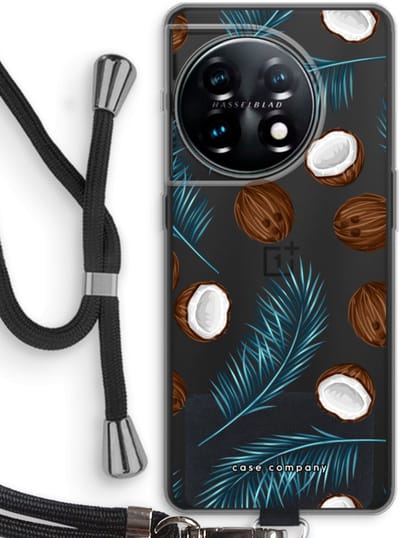 Case Company® - Hoesje met koord geschikt voor OnePlus 11 hoesje met Koord - Kokosnoot - Telefoonhoesje met Zwart Koord - Bescherming aan alle Kanten en Over de Schermrand