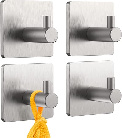 VDN Stainless Handdoekhaakjes zelfklevend - Vaatdoekhouder - RVS - Vierkant - 4 Stuks