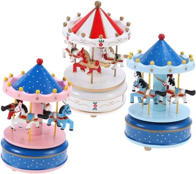 Houten Muziekdoos - Draaimolen Decoratie - Romantische Sfeer - Mechanische Beweging - 18 x 10.5 cm - Roze