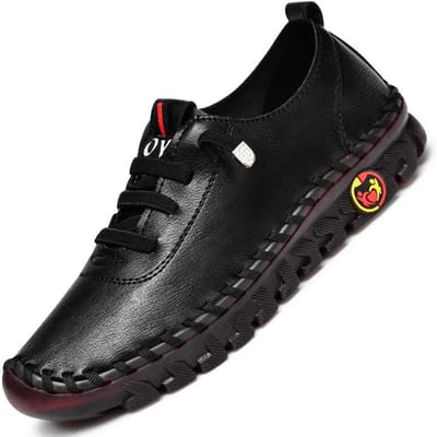 Vintage Ademende Dames Zomerschoenen Veterschoenen Platform Loafers Nieuwe Mode Leer Hol Slip-On Casual Mama Schoen 35 black
