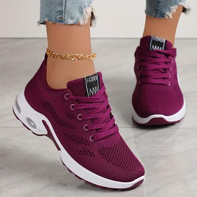 Baskets basses à coussin d'air pour femmes - Absorbant les chocs, respirant, confortable et léger, chaussures en tissu pour le sport en extérieur et le quotidien 35 violet